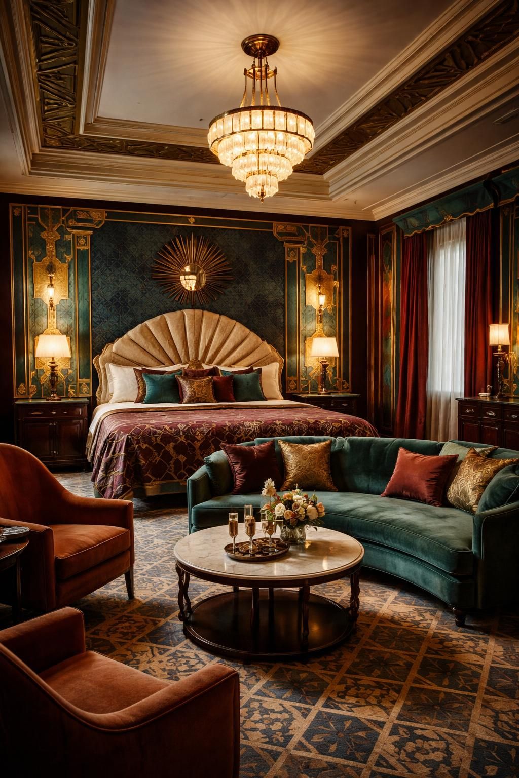 découvrez comment aménager une chambre d'hôtel avec le style élégant et sophistiqué de l'art déco des années 1920, en alliant mobiliers vintage, couleurs riches et détails géométriques.