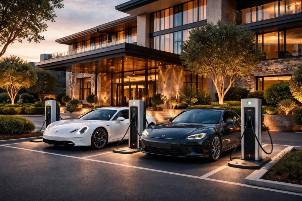 découvrez notre sélection d'hôtels équipés de bornes de recharge pour votre porsche taycan ou audi e-tron gt, alliant confort et praticité pour votre séjour électrique.