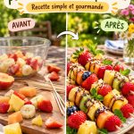 Brochettes sucrées colorées prêtes pour un buffet d'été en plein air