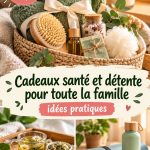 Cadeaux bien-être variés pour toute la famille sur une table.