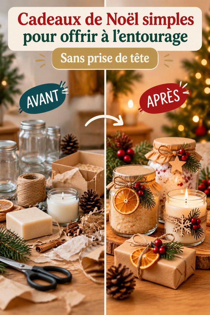 Des cadeaux de Noël simples et élégants prêts à être offerts à l'entourage