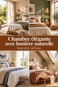 Une chambre élégante baignée de lumière naturelle, avec des murs clairs et un décor apaisant.