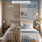 Chambre décorée en bleu apaisant avec des détails élégants