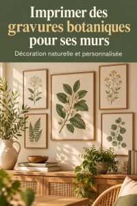 Une élégante gravure botanique encadrée sur un mur de salon.