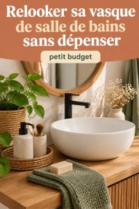 Vasque de salle de bains élégamment redécorée avec des accessoires modernes
