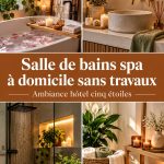 Salle de bains moderne avec décor de spa, offrant une atmosphère relaxed.